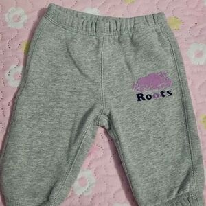 Roots Heather Gray Kids Joggers with Purple Logo